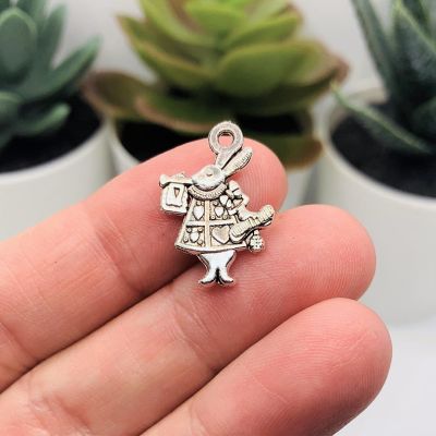 50 Pieces Silver White Rabbit Charms Image 2