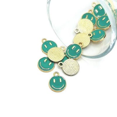 50 Teal Green Smiley Face Charms Image 1