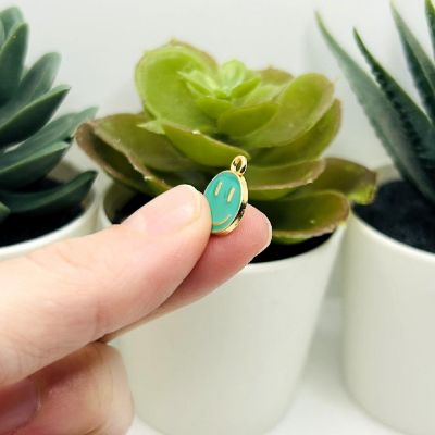 50 Teal Green Smiley Face Charms Image 3