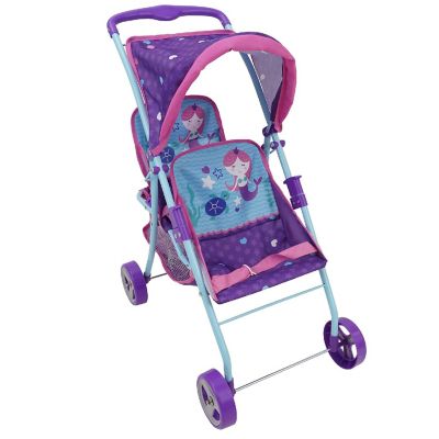509: Mermaid Twin Doll Stroller W/ Retractable Canopy, 2 Seats Image 1