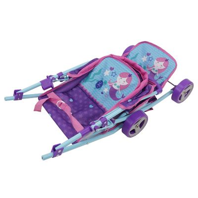 509: Mermaid Twin Doll Stroller W/ Retractable Canopy, 2 Seats Image 2