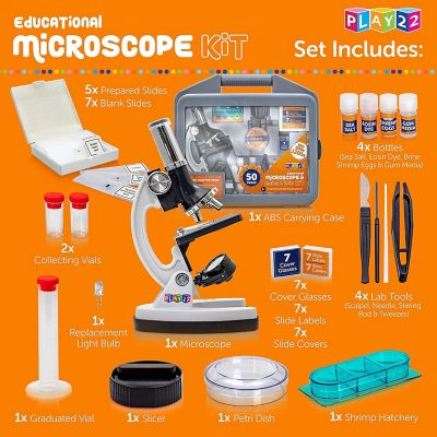 50PCs Microscope Kit Set in Carrying Box for Kids Educational Science Lab with 120X - 1200X Microscope Slides Specimens -Play22usa Image 2