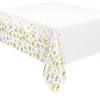 54" x 84" Silver &amp; Gold Snowflake Rectangle Disposable Plastic Tablecloth Image 1