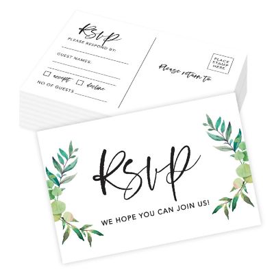 56-Pack RSVP Postcards Greenery Wreath Cardstock Response Reply Cards Image 1