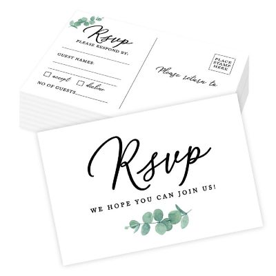 56-Pack RSVP Postcards Minimal Eucalyptus Leaf Cardstock Response Reply Cards Image 1