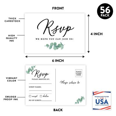 56-Pack RSVP Postcards Minimal Eucalyptus Leaf Cardstock Response Reply Cards Image 1