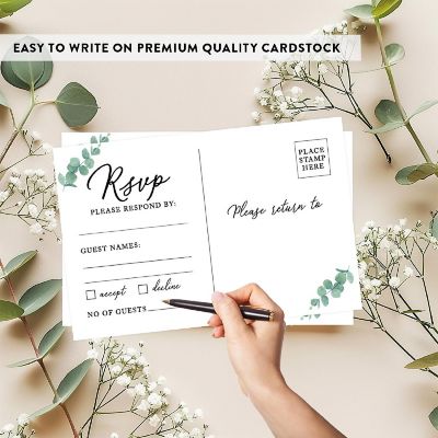 56-Pack RSVP Postcards Minimal Eucalyptus Leaf Cardstock Response Reply Cards Image 2