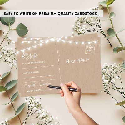56-Pack RSVP Postcards Rustic String Lights Cardstock Response Reply Cards Image 2