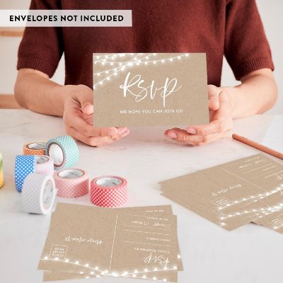 56-Pack RSVP Postcards Rustic String Lights Cardstock Response Reply Cards Image 3