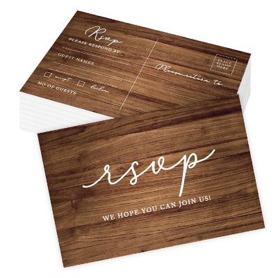 56-Pack RSVP Postcards Rustic Wood Cardstock Response Reply Cards Image 1