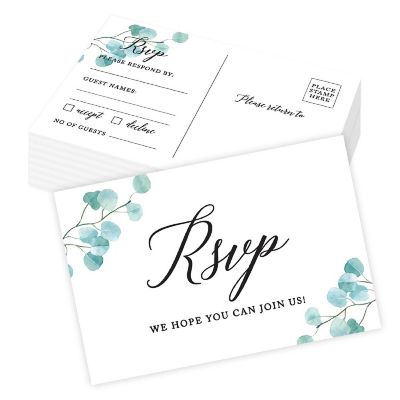 56-Pack RSVP Postcards Silver Dollar Eucalyptus Cardstock Response Reply Cards Image 1