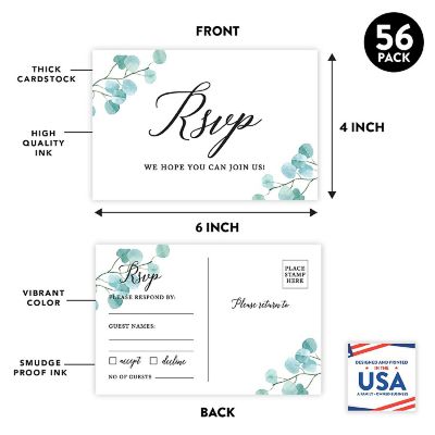 56-Pack RSVP Postcards Silver Dollar Eucalyptus Cardstock Response Reply Cards Image 1