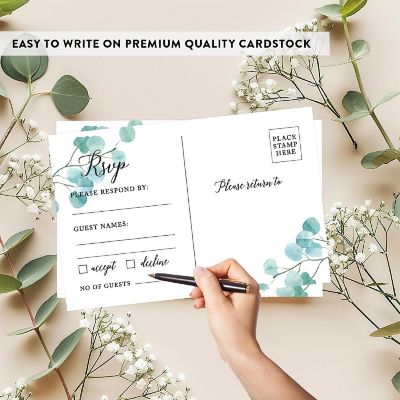 56-Pack RSVP Postcards Silver Dollar Eucalyptus Cardstock Response Reply Cards Image 2
