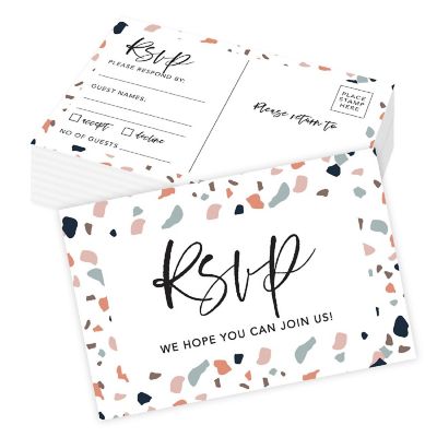 56-Pack RSVP Postcards Terrazzo Cardstock Response Reply Cards Image 1