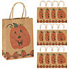 6 1/2" x 3 1/4" x 9" Medium Brown Jack-O&#8217;-Lantern Paper Gift Bags - 12 Pc. Image 1
