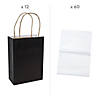 6 1/2" x 9" Medium Black Kraft Paper Gift Bags & White Tissue Paper Kit for 12 Image 1