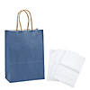 6 1/2" x 9" Medium Blue Kraft Paper Gift Bags & White Tissue Paper Kit for 12 Image 1