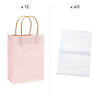 6 1/2" x 9" Medium Blush Kraft Paper Gift Bags & White Tissue Paper Kit for 12 Image 1