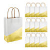 6 1/2" x 9" Medium Gold & White Color Block Kraft Paper Bags - 12 Pc. Image 1