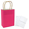 6 1/2" x 9" Medium Hot Pink Kraft Paper Gift Bags & White Tissue Paper Kit for 12 Image 1