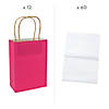 6 1/2" x 9" Medium Hot Pink Kraft Paper Gift Bags & White Tissue Paper Kit for 12 Image 1