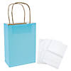 6 1/2" x 9" Medium Light Blue Kraft Paper Gift Bags & White Tissue Paper Kit for 12 Image 1