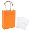 6 1/2" x 9" Medium Orange Kraft Paper Gift Bags & White Tissue Paper Kit for 12 Image 1