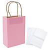 6 1/2" x 9" Medium Pink Kraft Paper Gift Bags & White Tissue Paper Kit for 12 Image 1