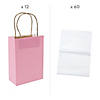 6 1/2" x 9" Medium Pink Kraft Paper Gift Bags & White Tissue Paper Kit for 12 Image 1