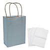 6 1/2" x 9" Medium Silver Kraft Paper Gift Bags & White Tissue Paper Kit for 12 Image 1