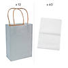 6 1/2" x 9" Medium Silver Kraft Paper Gift Bags & White Tissue Paper Kit for 12 Image 1