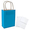 6 1/2" x 9" Medium Turquoise Kraft Paper Gift Bags & White Tissue Paper Kit for 12 Image 1