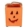 6.25" Small Orange Wood Jack O Lantern Halloween Candle Lantern Image 1