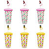6 3/4&quot; 24 oz. Pineapple &amp; Flamingo Reusable Plastic Straw Cups with Toppers -  6 Pc.     Image 1