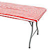 6 ft. Patriotic Red &amp; White Striped Fitted Rectangle Disposable Plastic Tablecloth   Image 1
