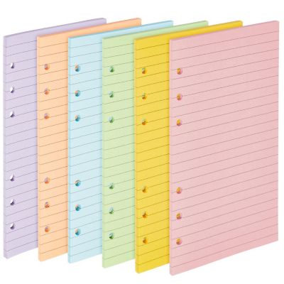 6 Pack Colored A6 Refill Paper for 6-Ring Binder, Planner, Loose Leaf Colored Lined Paper Insert (240 Sheets/480 Pages) Image 1