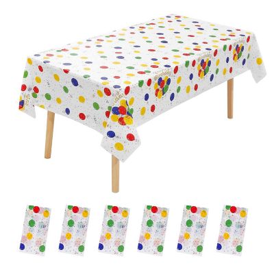 6 Pack Happy Birthday Plastic Tablecloths, 108"x54" Rectangle Disposable Covers for Parties Image 1