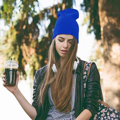 6 Pack Plain Long Cuffed Beanie for Mens and Womens Skulls (Royal Blue) Image 1