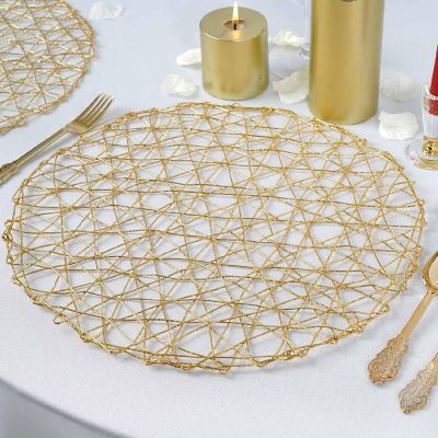 6 pcs 15" wide Round Metallic String Placemats Wedding Party Table Decorations Image 1