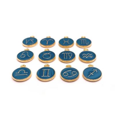 60 Pcs Aqua Blue Round Zodiac Charms Image 1