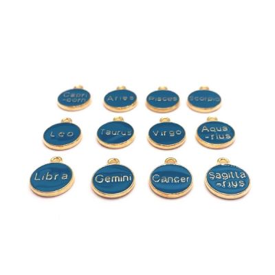 60 Pcs Aqua Blue Round Zodiac Charms Image 1