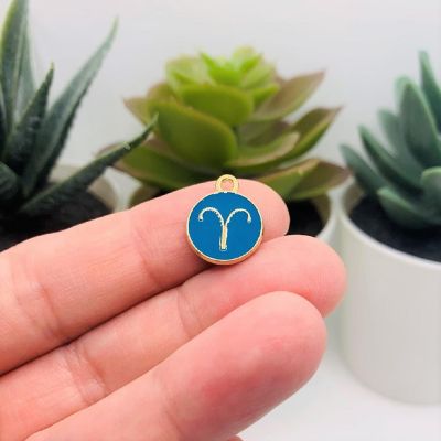 60 Pcs Aqua Blue Round Zodiac Charms Image 2