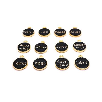 60 Pcs Black Round Zodiac Charms Image 1