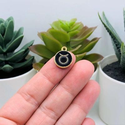 60 Pcs Black Round Zodiac Charms Image 2