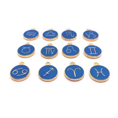 60 Pcs Blue Round Zodiac Charms Image 1