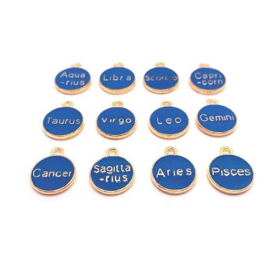 60 Pcs Blue Round Zodiac Charms Image 1