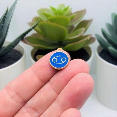 60 Pcs Blue Round Zodiac Charms Image 2