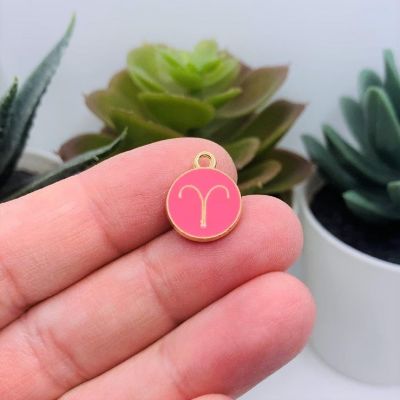 60 Pcs Bright Pink Round Zodiac Charms Image 2