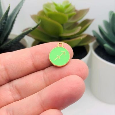 60 Pcs Light Green Round Zodiac Charms Image 2