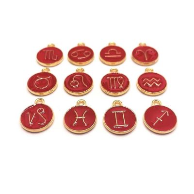 60 Pcs Red Round Zodiac Charms Image 1